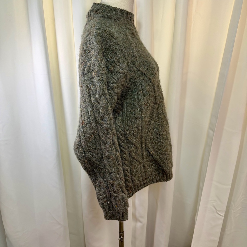 West Highland Woollens Scottish Wool Cable Knit Mock-Neck Sweater in Green/Gray - Picture 12 of 15
